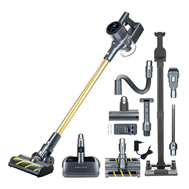 Genius Invictus X8 PRO Deluxe Akku-Staubsauger Wisch und Saugen 2 in 1, Handstaubsauger mit 3-Fach-HEPA Filter beutellos, 360 Grad Hartboden Elektrobürste motorisierter Elektro Wischmopp 23-TLG im Sale